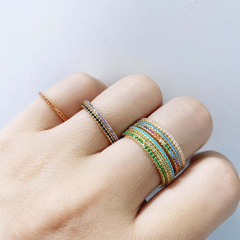 Настоящее Стерлинговое Серебро 925 пробы, цветные кольца с фианитами, персонализированные позолоченные платиновые кольца для женщин, ювелирные украшения, подарки #5