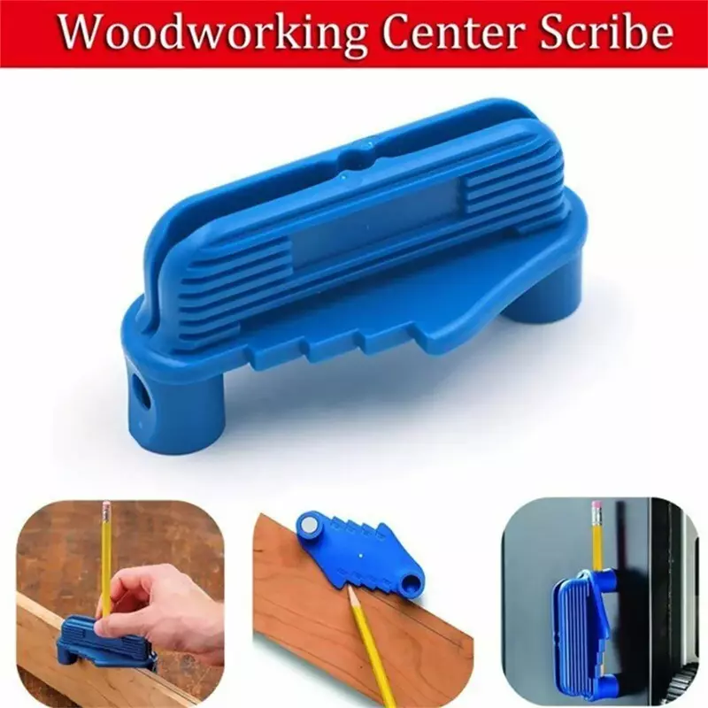 Scribe-Medidor de centro de carpintería, herramientas manuales de medición precisa de línea central, artesanía de muebles, gris con bolígrafo