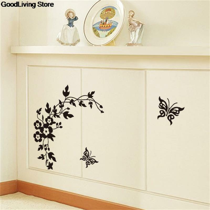 Papel de parede padrão borboleta e flor preta, papel de parede para geladeira, decoração da moda para casa, 3d para sala de estar