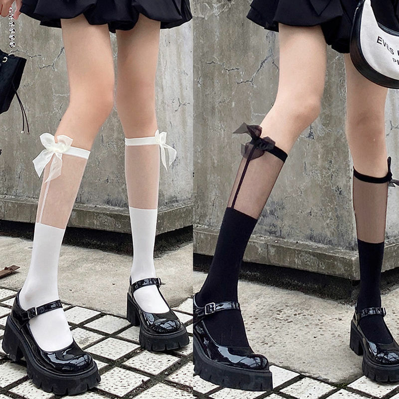Japanese Sweet Lolita Kawaii Cotton Crew Socks Plush Rabbit Bunny Ears Lace Bowknot Student Mid Tube Hosiery Stockings