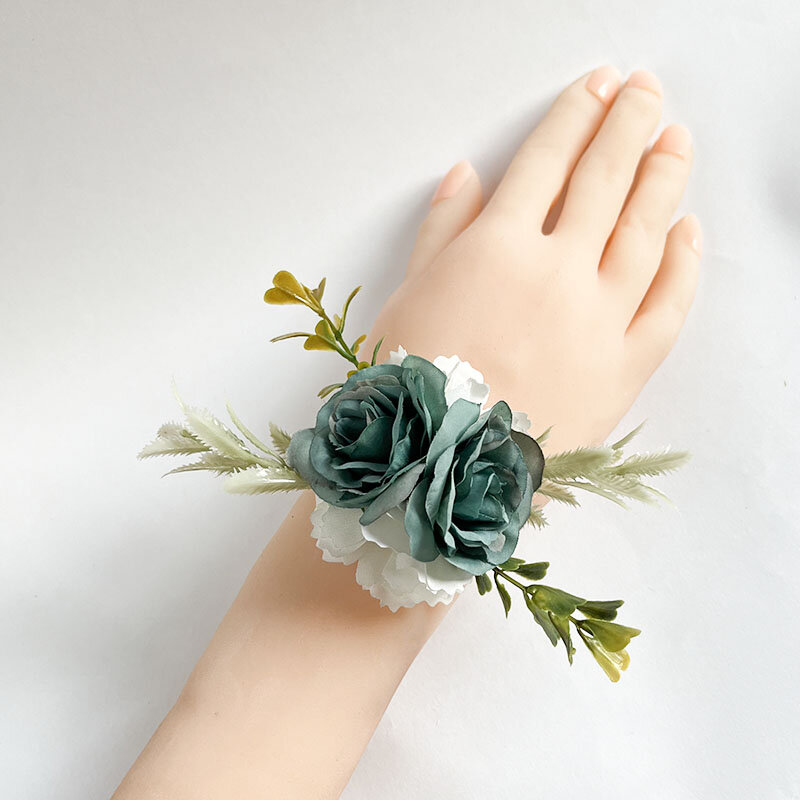 Wedding Wrist Corsage Bracelet for Bride Bridesmaids Boutonniere Men Pins Artificial Flowers Silk Roses Bridal Groom Accessories