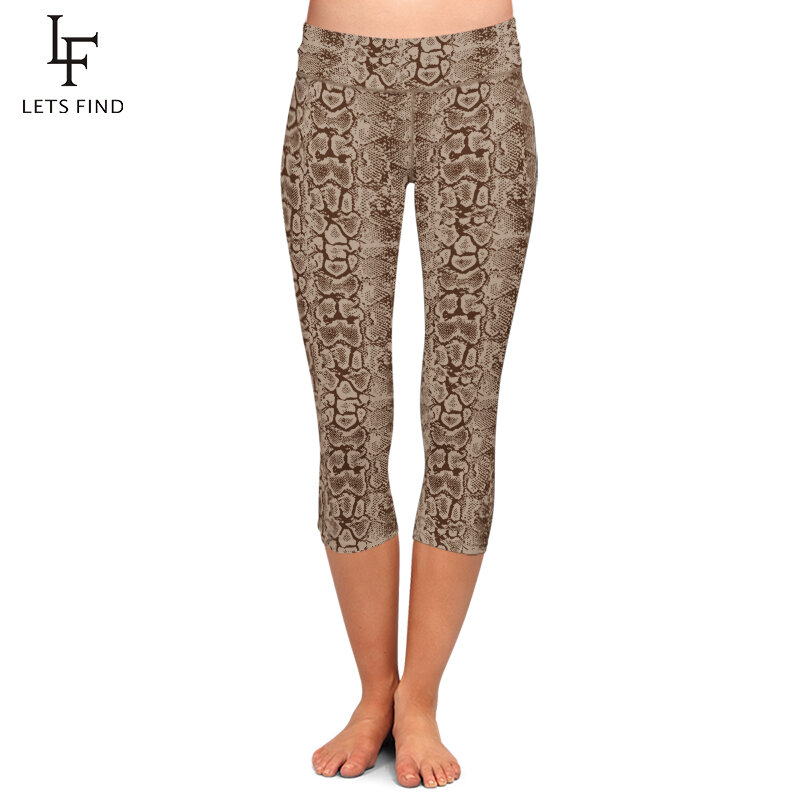 Летние брюки LETSFIND женские пикантные леггинсы-капри с 3D-принтом змеиной кожи, эластичные облегающие леггинсы до середины икры с высокой талией для фитнеса
