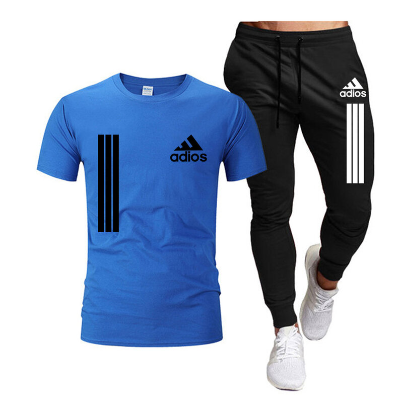 Cotton Men's T-shirt Sets Fashion Casual Tee Shorts Running Suit for Men Summer Male Clothes