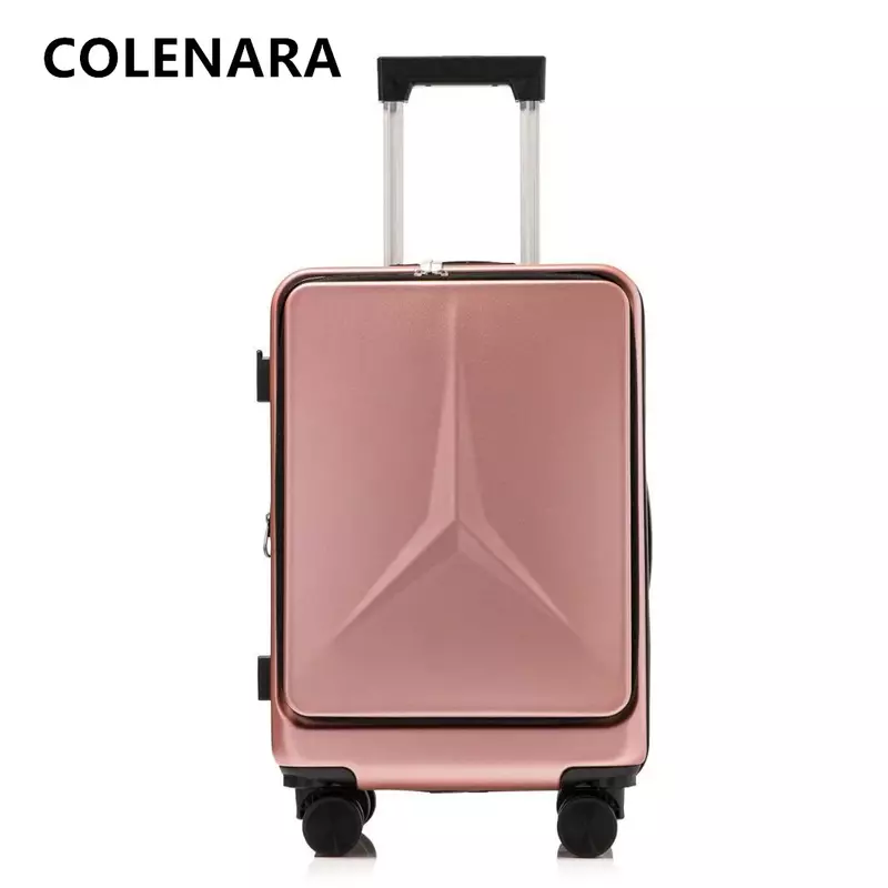 COLENARA New Luggage Front Opening Laptop Trolley Case 20 "24 Inch Ladies Boarding Box Men's Suitcase with Wheels Suitcase