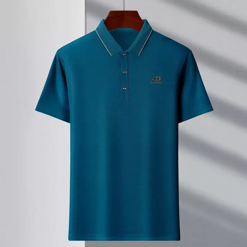Letni nowy produkt męski wysokiej klasy biznes Casual jednokolorowa uniwersalna koszulka Polo z krótkimi rękawami wygodne i oddychające