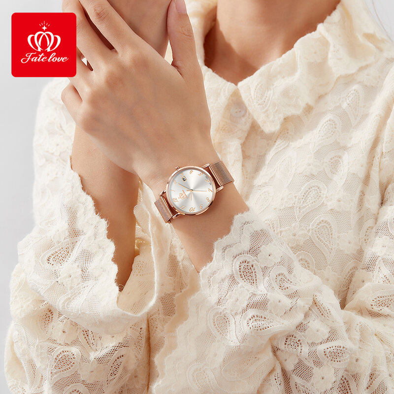 FateLove-reloj de cuarzo con correa de acero inoxidable para mujer, cronógrafo ligero de marca de lujo, resistente al agua, sencillo, a la moda