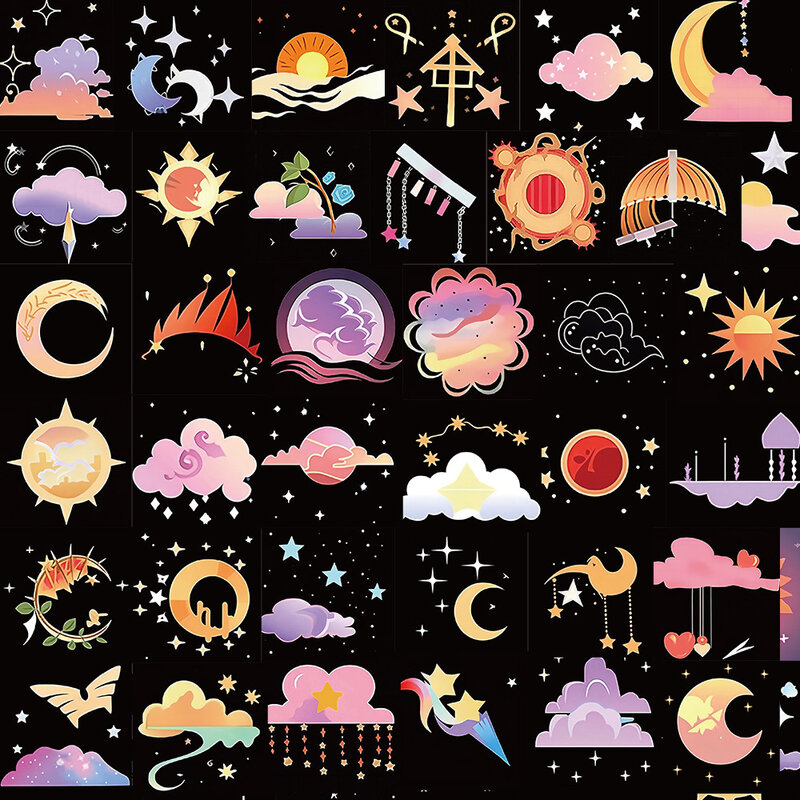 10/30/50pcs Ins Kawaii Style Sun Moon Stickers Night Sky Stars Cartoon Sticker Suitcase Guitar Phone Window DIY Graffiti Decals