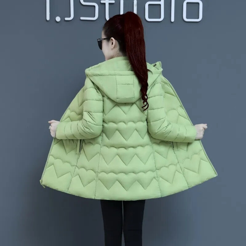 Женская куртка, парка, ультратонкое пальто из хлопка, Осень-зима 2023, облегающая теплая женская верхняя одежда средней длины с капюшоном, одежда 6XL