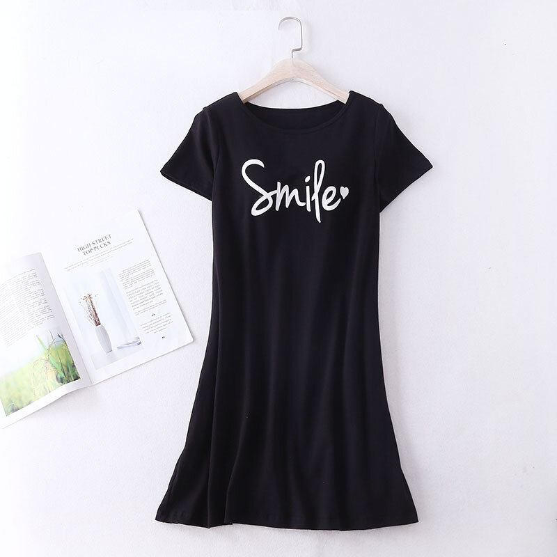 Cotton Woman Pajamas Summer Sleepwear Women's Chest Pad Nightgowns One Pieces Night Dress Loose Home Wear Dress Letter Nightie
