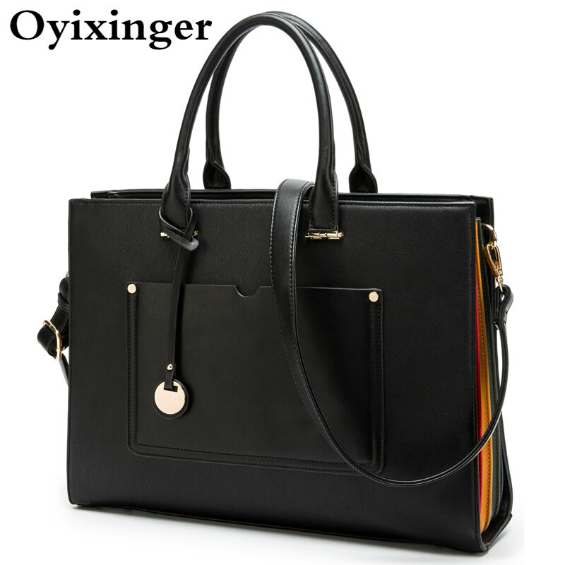 Женский портфель OYIXINGER, новинка 2024, модная сумка на плечо, женская кожаная сумка для ноутбука 13 дюймов, женская сумка большой вместимости для Macbook