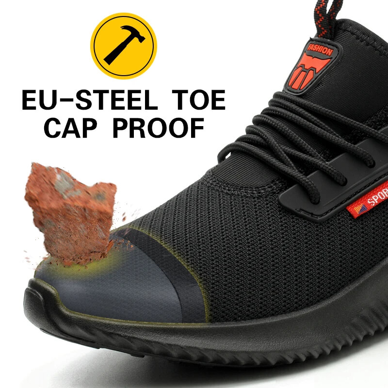 Mijia รองเท้าทำงานสำหรับผู้ชาย, รองเท้าสเก็ตบอร์ดไม่ลื่นระบายอากาศรองเท้าผ้าใบหัวเหล็กรองเท้าดูดซับแรงกระแทกใหม่