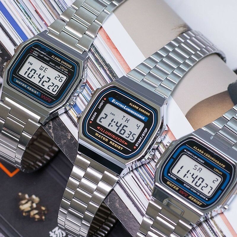 Reloj de pulsera de lujo F91W para hombre y mujer, cronógrafo Digital Retro de acero inoxidable, deportivo, militar, resistente al agua, electrónico