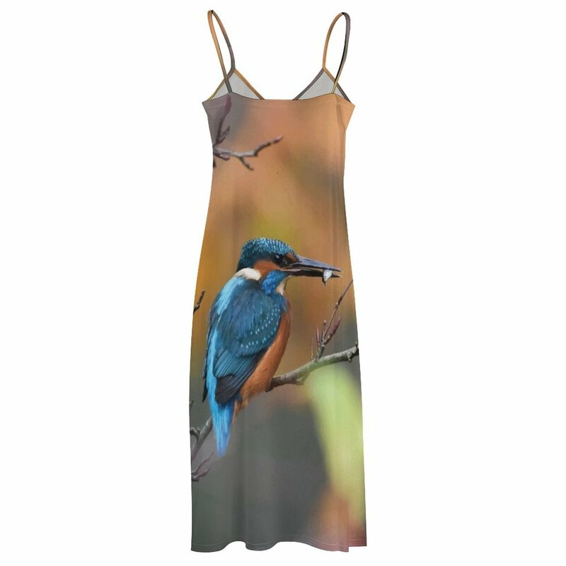 Kingfisher Bird-vestido sin mangas con cinturón para mujer, traje de fiesta de noche, elegante, de lujo, con acuarela