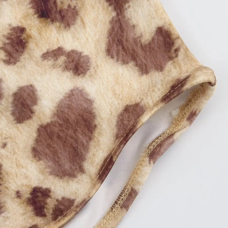 Macacão com estampa animal feminino, versão slim, shorts, terno de duas peças, nova moda, 2024