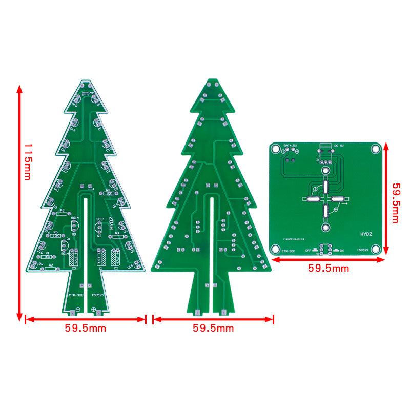 3D Árvore de Natal LED DIY Kit, Vermelho, Verde, Amarelo, RGB, Flash Circuito, Eletrônica Fun Suite, Tridimensional