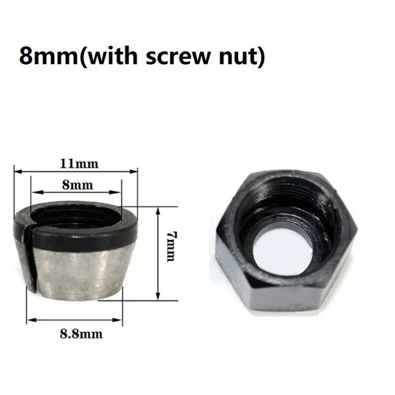 Practical Collet Chuck Adapter With Nut Carbon Steel For 8mm Chuck Suitable 13mm×12mm×7mm/0.51in×0.47in×0.28in
