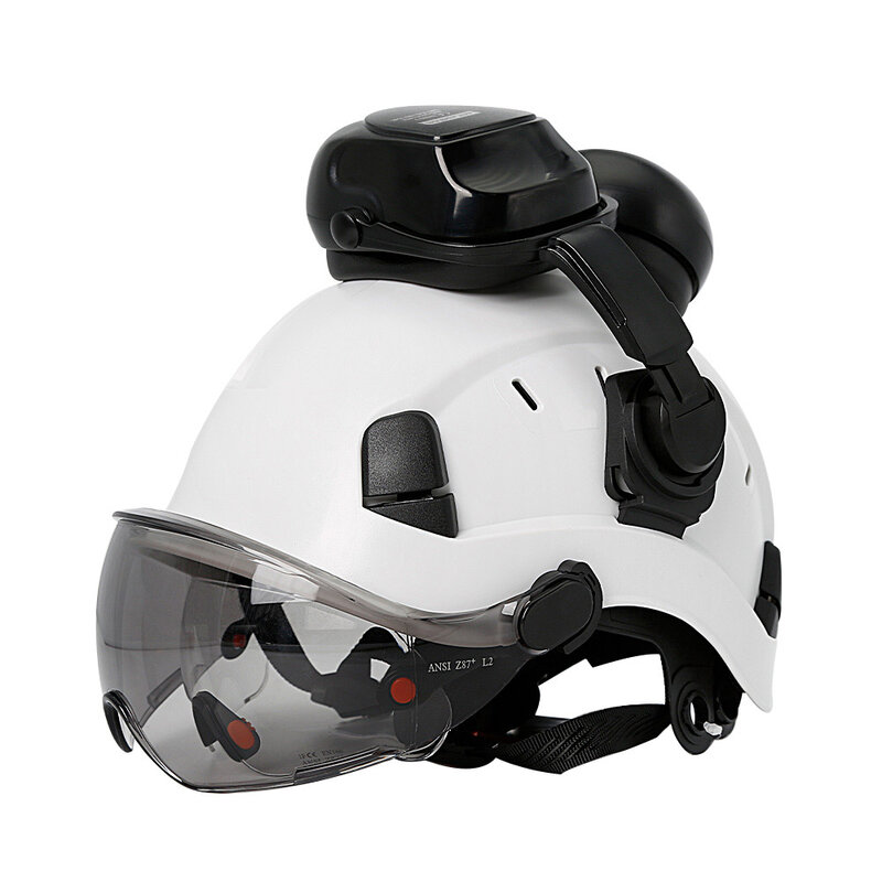 CE helm keselamatan konstruksi dengan Visor penutup telinga kacamata bawaan untuk topi keras insinyur ANSI topi kerja industri pelindung kepala