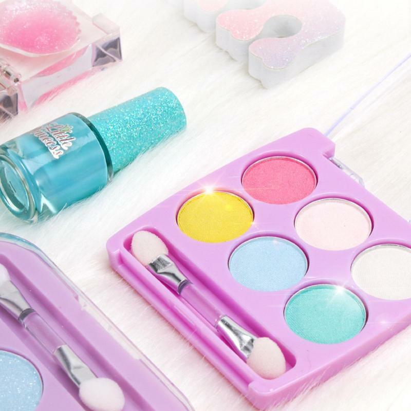Kit de maquillaje para niños con maquillaje real y bolsa de alpaca para niñas pequeñas. Kit de maquillaje real portátil lavable para juegos de simulación de maquillaje.