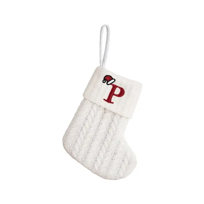 Mini calcetines navideños lindos, medias de punto con letras del alfabeto, copo de nieve rojo, decoración del árbol de Navidad para el hogar, Xma V9G3