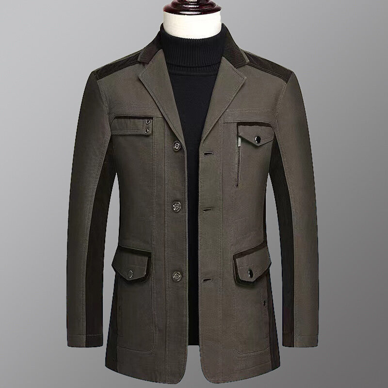 Мужской осенний деловой Повседневный пиджак COO с множеством карманов, сочетающийся цвет, облегающий Блейзер на трех пуговицах, 2023