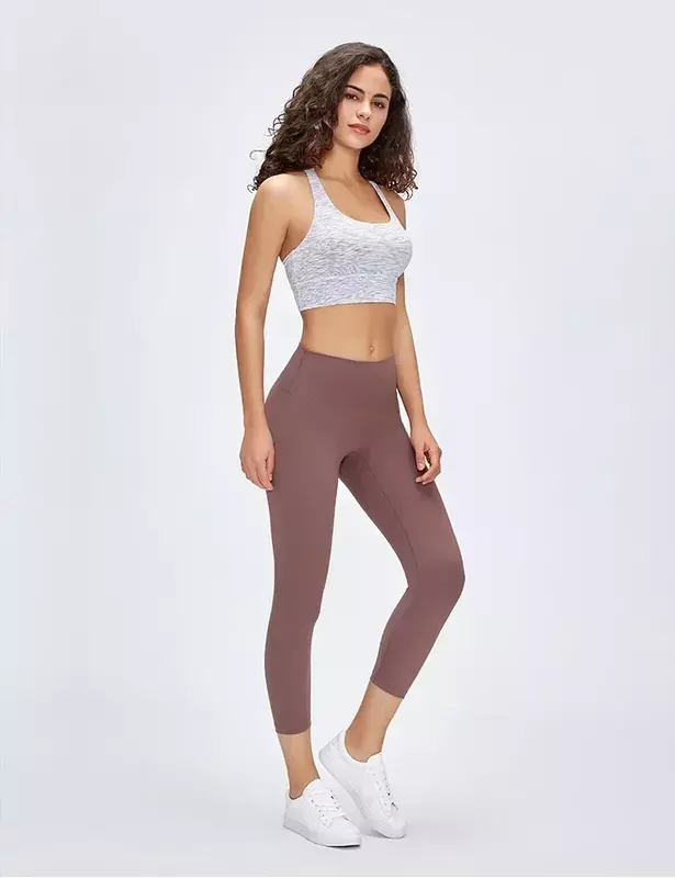 Lulu Women Yoga Leggings High Waist Fitness Sport Pants Jogging  Gym Tights Breathable Calf-length 21"Trousers Womens Sportswear