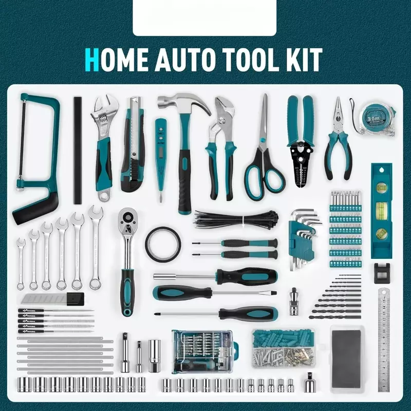 مجموعة أدوات إصلاح المنزل والسيارات ، صندوق أدوات أساسية عامة ، علبة تخزين بدرج ، مجموعة أدوات منزلية ، محمولة ، كاملة