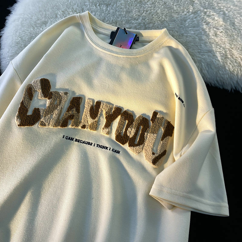 Camiseta de manga corta con bordado de letras Retro americanas para mujer, Camiseta holgada informal de calle Y2K, Top que combina con todo, 2022