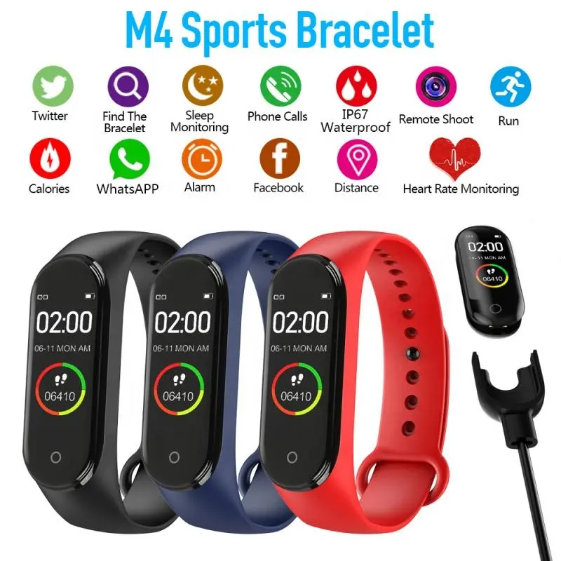 Pulsera deportiva M4 con pantalla a Color, reloj inteligente con podómetro, contador de pasos, presión arterial, Fitness