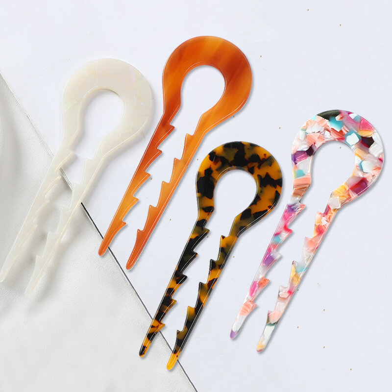 Acetato Hair Stick Fork para mulheres Retro Marble Leopard, grampos em forma de U, Headwear, Girls Bun, acessórios para cocar