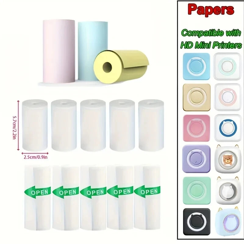 Impressão de papel auto-adesivo, etiqueta térmica, papel para mini impressoras, câmeras instantâneas, suprimentos para máquinas de pose, 57x25mm, 3 pcs, 5pcs, 9 pcs, 15pcs
