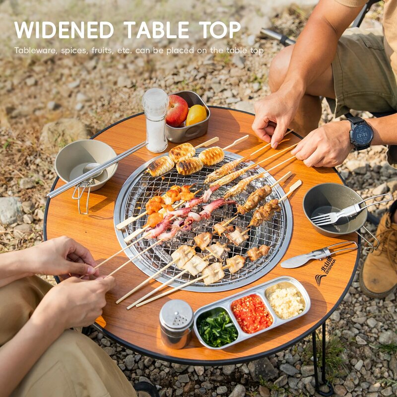 BISINNA Barbecue pieghevole tavolo rotondo fornello portatile campeggio Barbecue griglia a carbone con sacchetto di immagazzinaggio Patio tè bollente