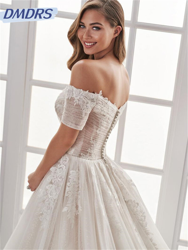 Gaun pengantin bahu terbuka elegan 2024 gaun pernikahan belahan samping Menawan Romantis A-Line gaun panjang lantai Vestidos De Novia