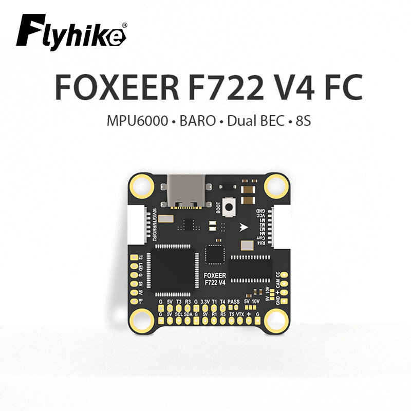 Foxeer F722 V4 MPU6000 Flight Controller 8S Dual BEC Barometer X8 FC 30.5X30.5mm Φ4mm 8S LIPO for FPV Freestyle Drones DIY Parts