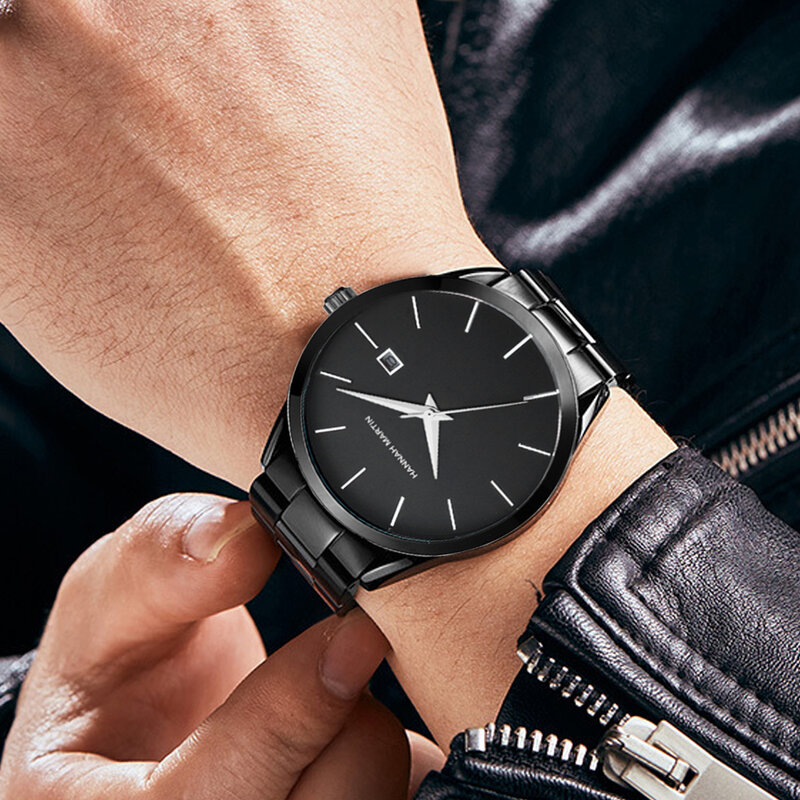 Orologio da uomo Top Brand Luxury Calendar acciaio inossidabile Quartz Fashion Business Full Black orologio sportivo impermeabile Relogio Masculino