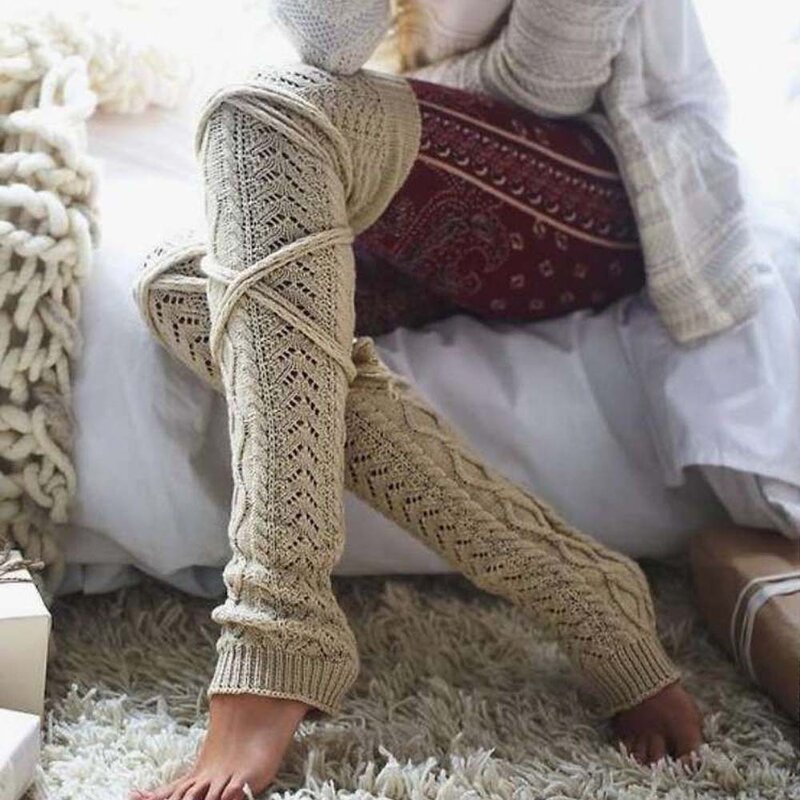 Женские теплые вязаные носки, модные гетры, манжеты до бедра, вязаные носки, зимние вязаные носки до колена