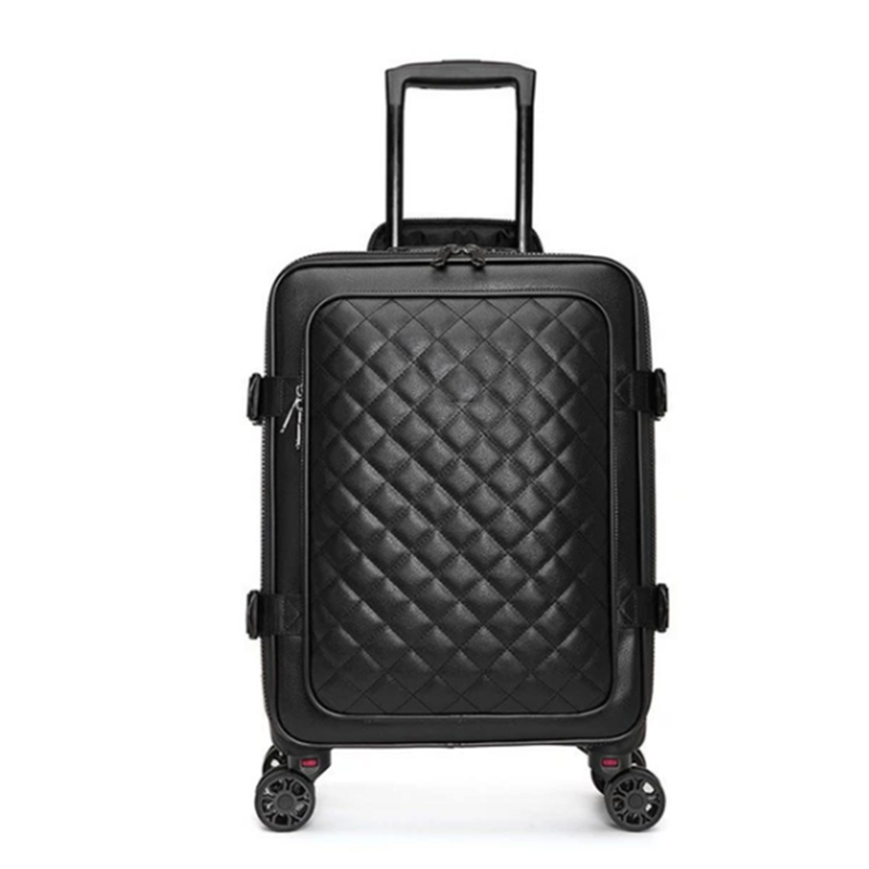 Leather Box 20"24" Luxury Travel Suitcase On Wheel Large Trolley Brand Luggage With Logo