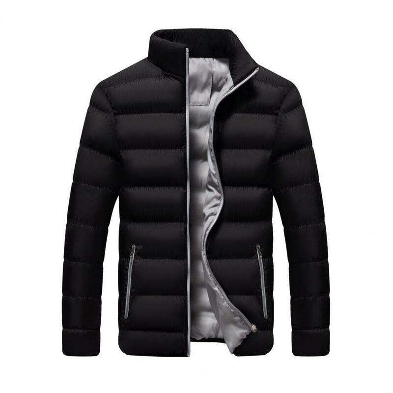 เสื้อแจ็คเก็ตแขนยาวสำหรับผู้ชาย, เสื้อแจ็คเก็ตผ้าฝ้ายทรงหลวมมีซิปมีกระเป๋าคอตั้งฤดูใบไม้ร่วงฤดูหนาว