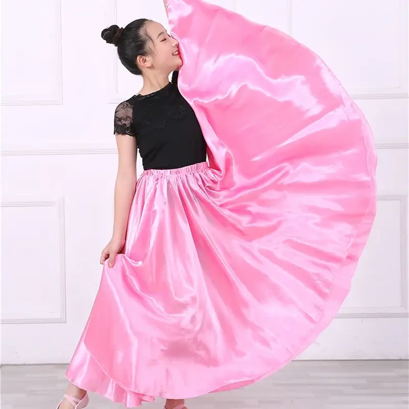 10colors Kids Girls Belly Dance Costumes for Children Belly Dancing Indian Bollywood Performance Gypsy Solid Satin Skirt