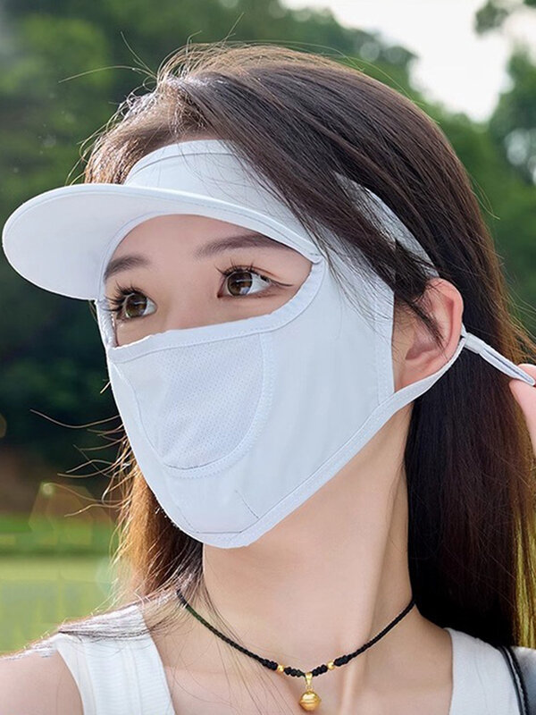 Chapéu com máscara protetor solar feminino, máscara anti-ultravioleta, sombreamento de poeira, monocromático, ao ar livre, verão, UPF50 Plus, 1 pc