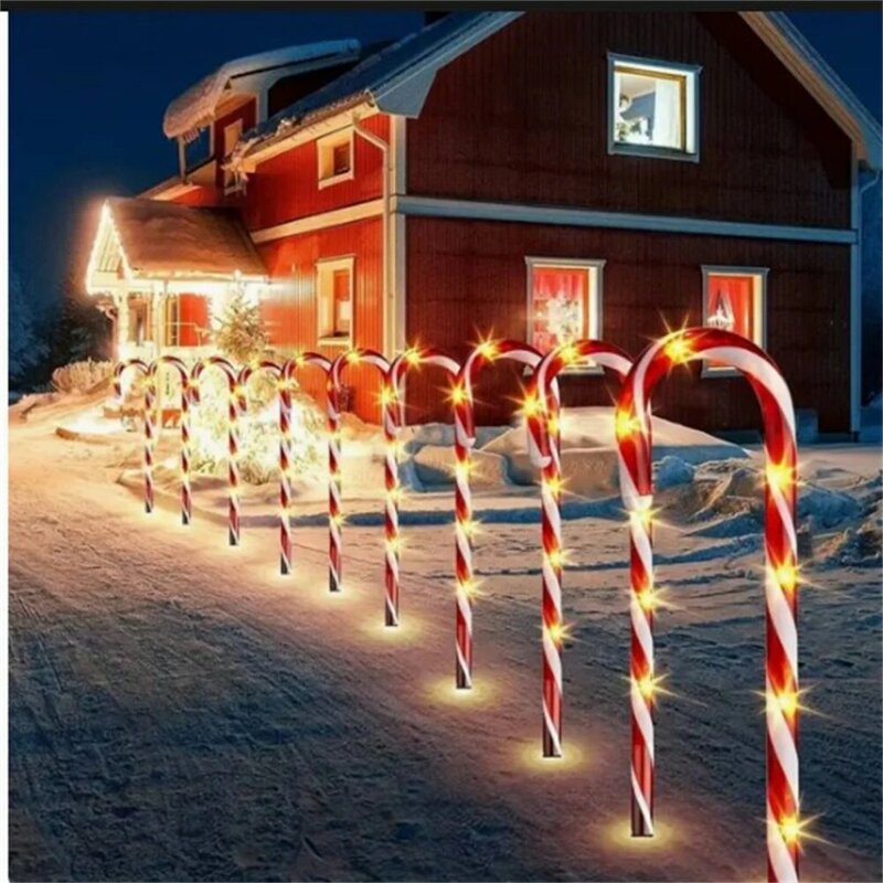 Led Candy Cane Lights With Stakes 2V/100MA Solar Panel 8 Modes Pathway Marker Lights For Xmas Outdoor Patio Garden Walkway Decor