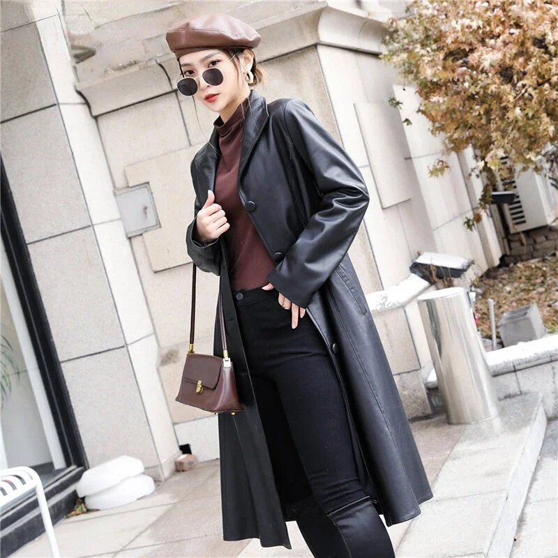 2024 Spring New In Outwear Woman Long Trench Coat Female Real Leather Sheepskin Genuine Jackets Jaqueta Feminina