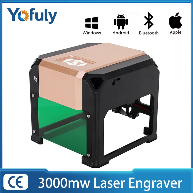 Yofuly-Mini grabador láser de 3000mw, máquina de grabado CNC con Bluetooth inalámbrico, impresora de escritorio, máquina de carpintería de plástico