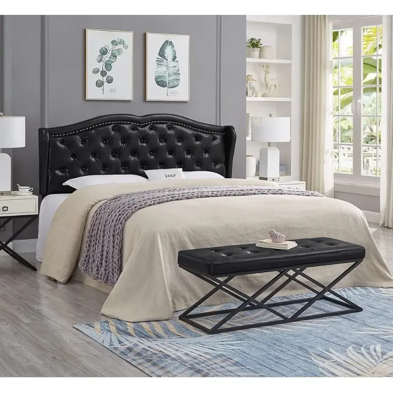Wingback moderno estofados cabeceira para camas, travesseiro cabeceira, botão adornado, rei e rainha cama Frame, cabeceira