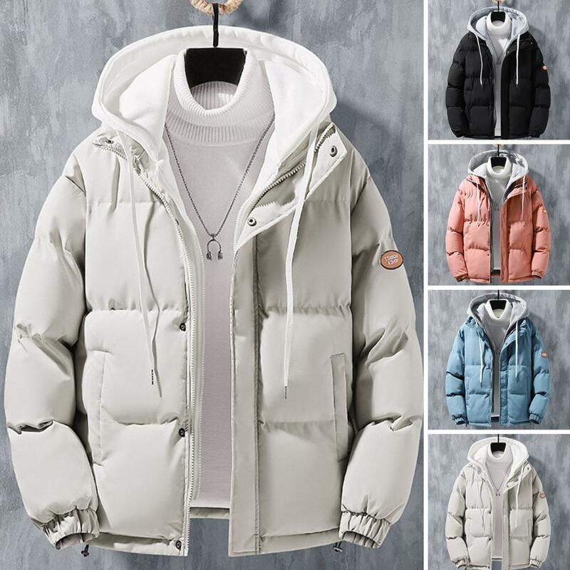 男性用フード付きジャケット、ジッパー付きコート、トレンディなデザイン、防風、厚手のコットンアウトウェア、2ピース