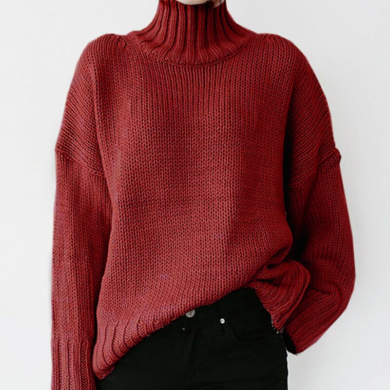 Autumn Winter 2023 Women Turtleneck Sweater Thick Warm Streetwear Top Oversized Casual Loose Knitted Jumper Female Pullovers