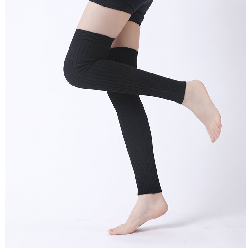 Nuovo Design da donna primavera tinta unita scaldamuscoli caldi calze al ginocchio alte in maglia di cotone 100% calzini da stivale con volant autunnali