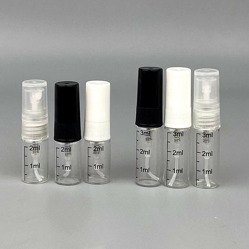2ml/3ml ze skalą szklaną perfumy sub-butelkowanie buteleczka Mini na próbkę ultra-cienki Spray przenośna mała próbka butelka butelka kropli do oczu