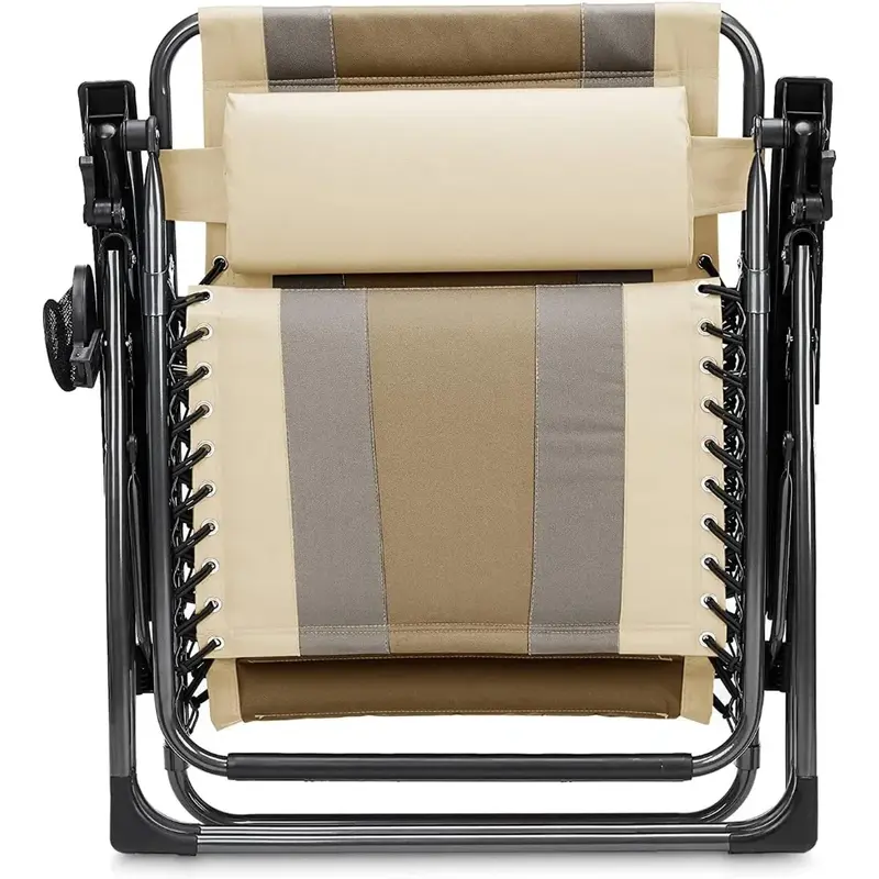면 캠핑 의자, 야외 패딩, 무중력 조절, 접이식 안락 의자, 베개 포함, 베이지 비치 2 개 팩