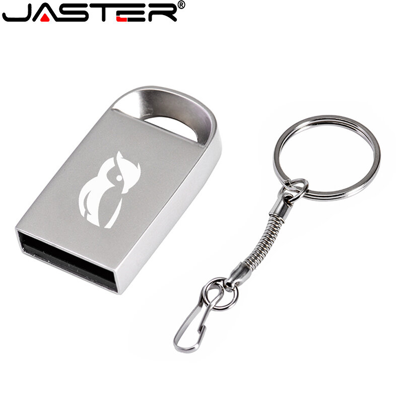 JASTER Stik Memori USB 2.0 Logam, Flash Drive 64GB U Disk 32GB Drives16 GB 8GB Hadiah Gantungan Kunci Stik Memori 4GB Gratis LOGO Kustom