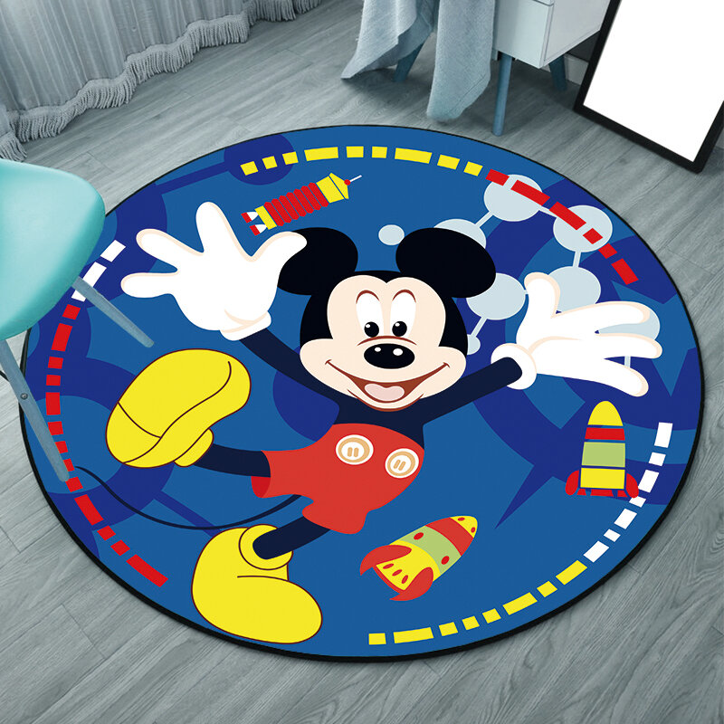 Alfombra de Disney de Mickey Mouse para niños, tapete redondo de 120cm para gatear, decoración de dormitorio, interior, bienvenida, suave